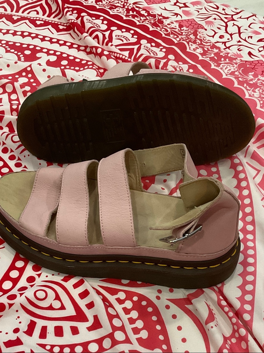 Dr. Martens Pink Leather Triple-Strap Platform Sandals